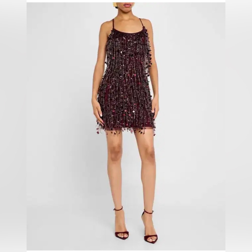Liv Foster Bead & Sequin Fringe Bodycon Mini Dress Size 6 NWT